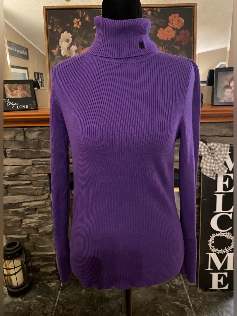 Lauren Ralph Lauren Purple Ribbed Turtleneck Sweater